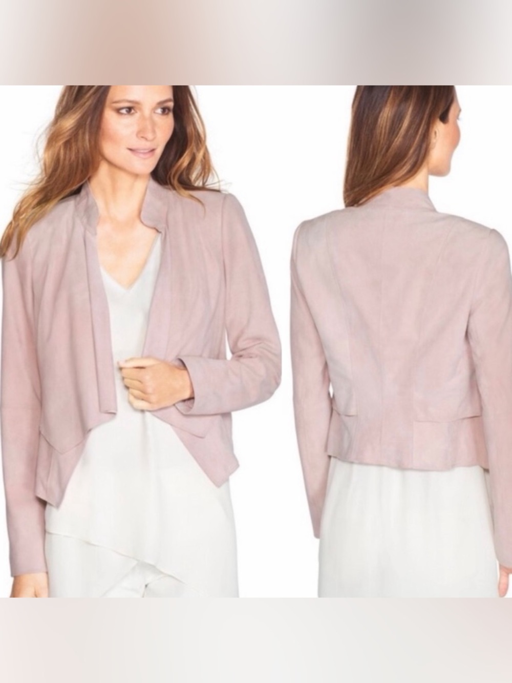 ⭐️White House Black Market 100% suede soft leather drape jacket blazer ⭐️New